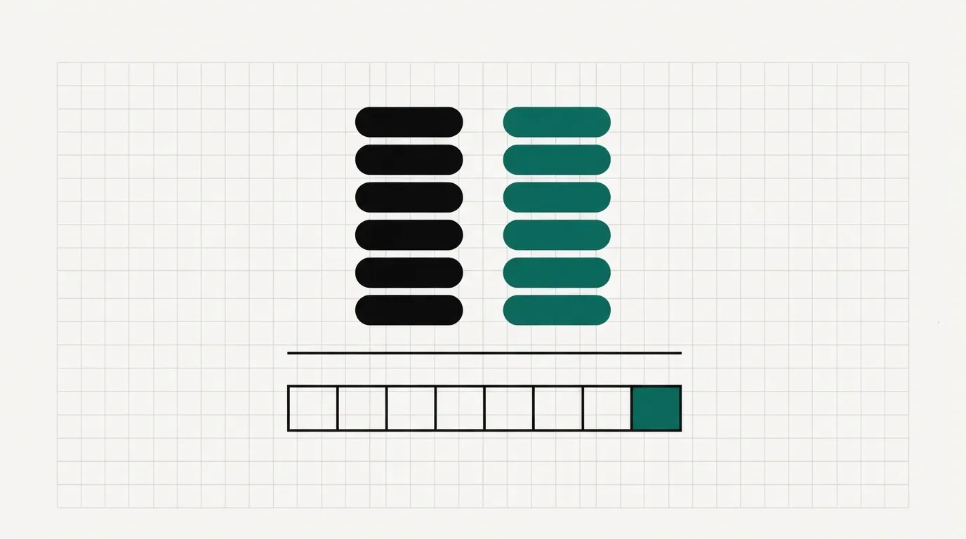Two equal stacks of visitor marks, one ink and one teal, stopping at the same line above a row of week squares.