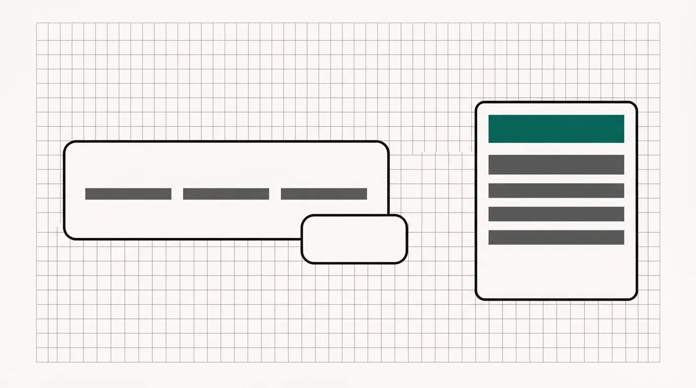 A wide checkout panel with a small extra box on its lower edge, and a taller second panel with a teal bar across the top.