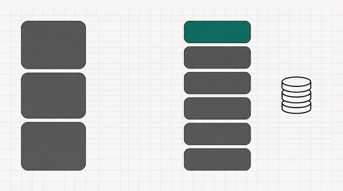 Two columns of blocks: a short left column and a taller right column with a teal top block, plus a small coin stack beside them.